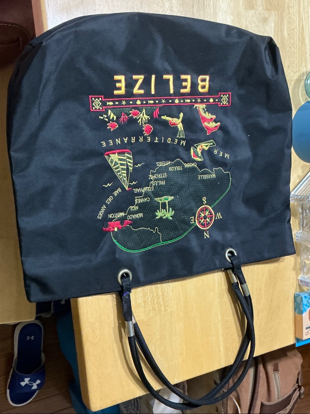 Black Belize Embroidered Travel Tote